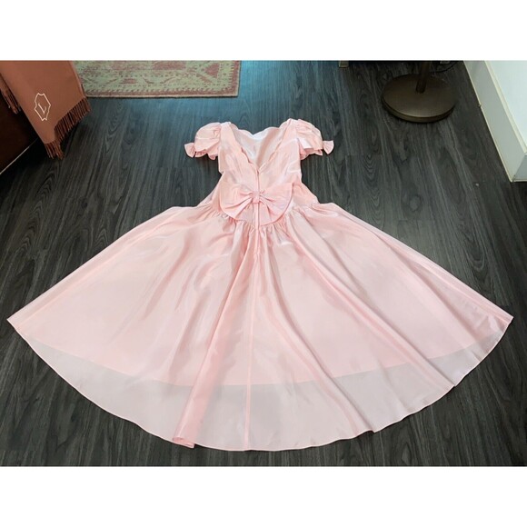 Alfred Angelo Vintage 80s 90s Dress Pink Bow Drop Waist Prom Dress - Picture 9 of 15